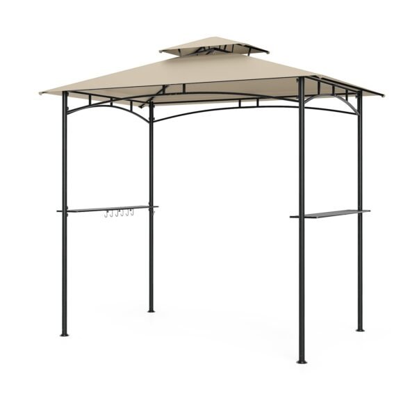Patvari grillio pavėsinė su dvigubu stogu ir integruotomis lentynomis (Smėlio spalva)