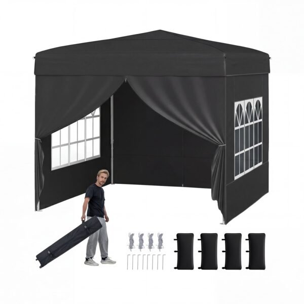 Paviljonas 3x3 m su 4 nuimamomis sienelėmis greitai surenkamas (Juoda)