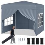 Paviljonas Pop-up 3x3 m profesionalus greito surinkimo su nuimamomis sienomis (Pilka)