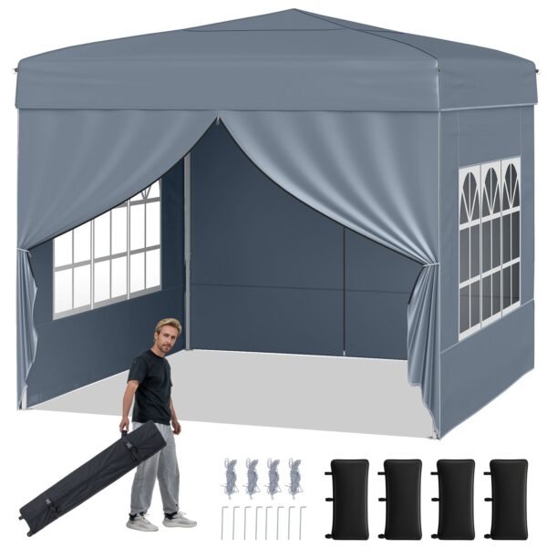 Paviljonas Pop-up 3x3 m profesionalus greito surinkimo su nuimamomis sienomis (Pilka)