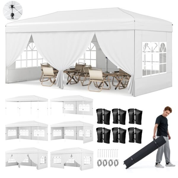 Paviljonas Pop-up sulankstomas erdvus 3x6 m su šoninėmis sienelėmis (Balta)