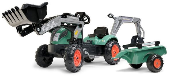 Pedalinis traktorius su ekskavatoriumi