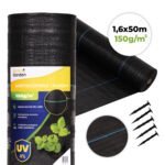 Piktžolių danga juoda 150 g/m² su UV apsauga ir tvirtinimo kuoliukais