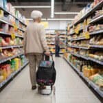 Pirkinių vežimėlis su sulankstoma sėdyne ir dideliais ratais