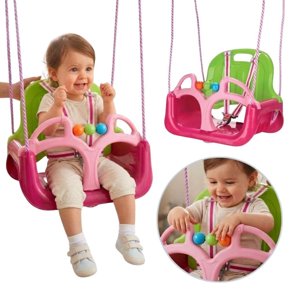 Plastikinės 3in1 sūpynės rožinės Plastikinės 3in1 sūpynės rožinės