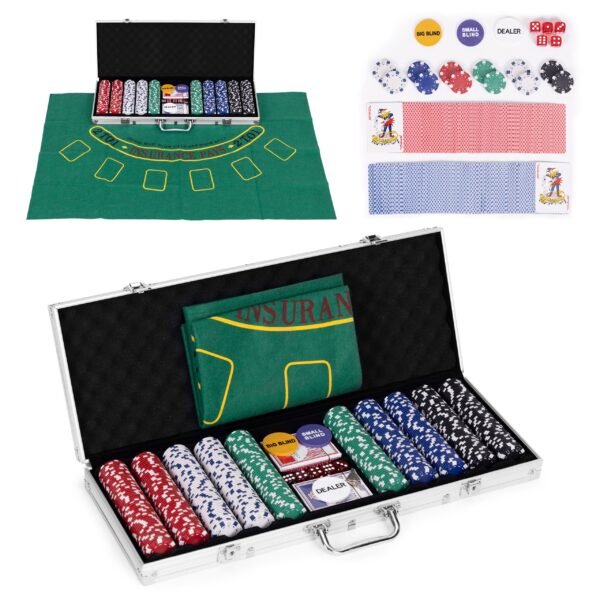 Pokerio ir blackjacko rinkinys su 500 žetonų ir lagaminu