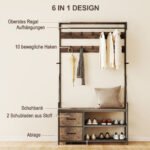 Prieškambario kabykla 6-in-1, su batų lentyna, 10 kabliukų ir 2 stalčiais, industrinio stiliaus – Paveikslėlis 4