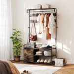 Prieškambario kabykla 6-in-1, su batų lentyna, 10 kabliukų ir 2 stalčiais, industrinio stiliaus – Paveikslėlis 7