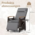 Rataninis poilsio krėslas su reguliuojamu atlošu ir šoniniais staliukais (Pilka)