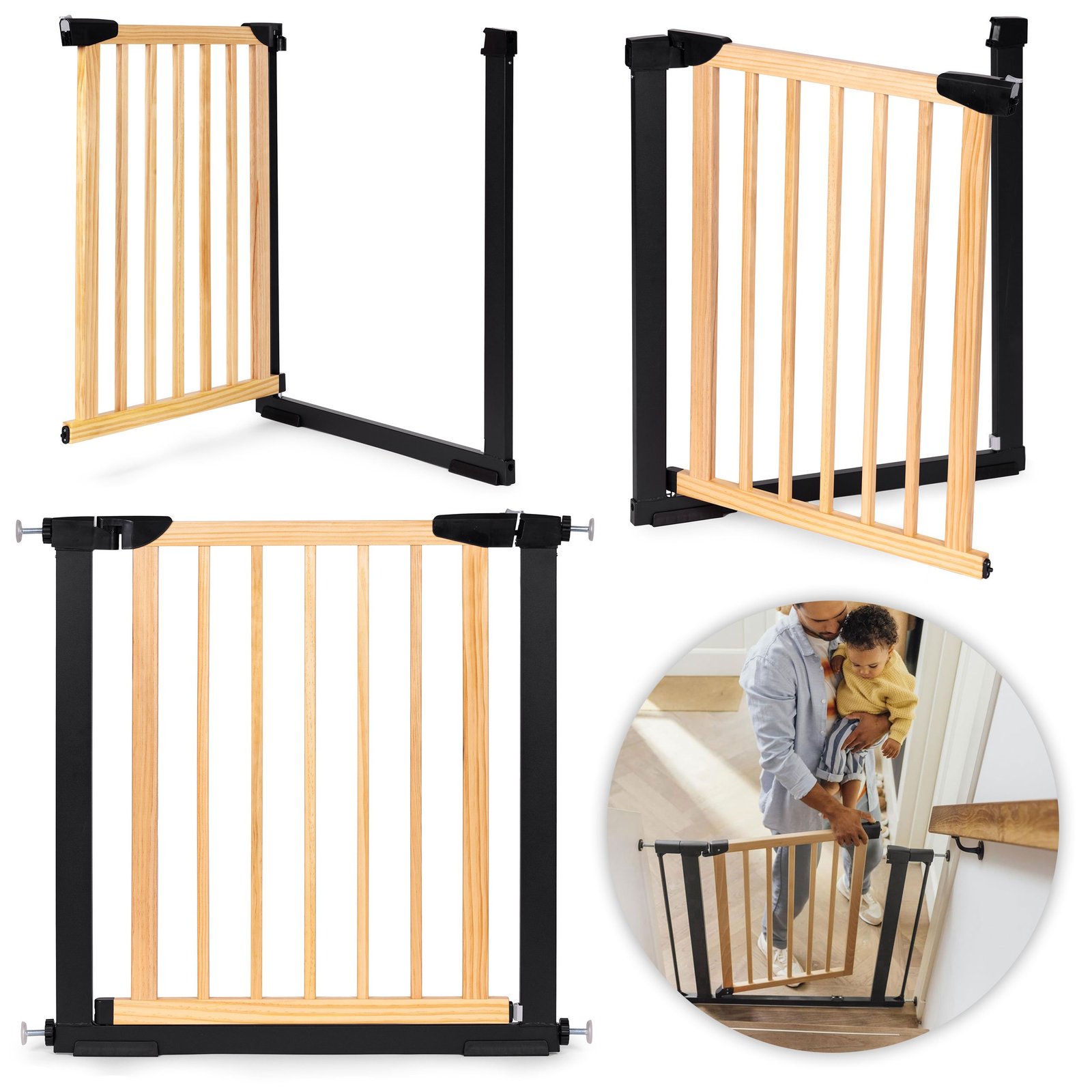 Reguliuojama 74-80 cm medžio ir metalo apsauginė tvorelė durims ir laiptams