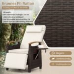 Rotango poilsio krėslas su reguliuojamu atlošu ir šoniniais staliukais (Balta) – Paveikslėlis 5