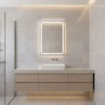 Sieninis vonios veidrodis su LED apšvietimu, 50x70 cm, trijų šviesos spalvų