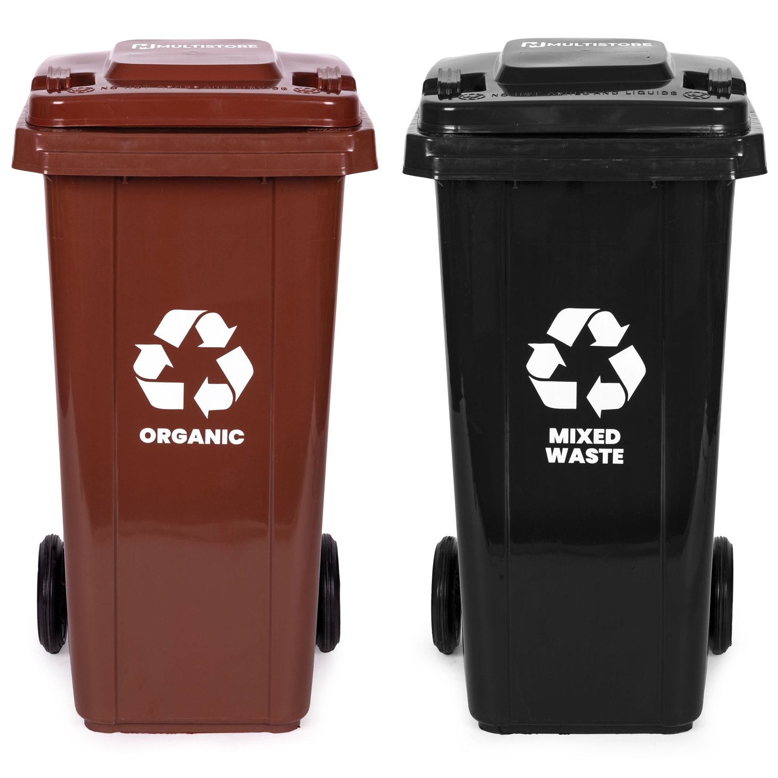 Šiukšliadėžių rinkinys 2x120 l HDPE su guminiais ratais
