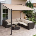 Sodo pergola 3x3 m su plieniniu rėmu ir smėlio spalvos stogeliu