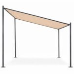 Sodo pergola 3x3 m su plieniniu rėmu ir smėlio spalvos stogeliu