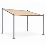 Sodo pergola 3x3 m su plieniniu rėmu ir smėlio spalvos stogeliu