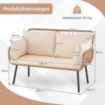 Sodo sofa 2 vietų poliratano su pagalvėlėmis ir porankiais (Smėlio spalvos) – Paveikslėlis 2