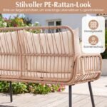 Sodo sofa 2 vietų poliratano su pagalvėlėmis ir porankiais (Smėlio spalvos) – Paveikslėlis 3