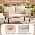 Sodo sofa 2 vietų poliratano su pagalvėlėmis ir porankiais (Smėlio spalvos) – Paveikslėlis 4