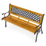 Sodo suoliukas su medine sėdyne, ketaus kojomis ir ažūriniu atlošu 126x51 cm – Paveikslėlis 5