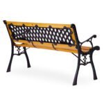 Sodo suoliukas su medine sėdyne, ketaus kojomis ir ažūriniu atlošu 126x51 cm – Paveikslėlis 7
