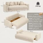 Sofa-lova 3-vietė su daiktadėže ir 9 pagalvėmis, kordo audinys – Paveikslėlis 3