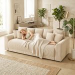 Sofa-lova 3-vietė su daiktadėže ir 9 pagalvėmis, kordo audinys – Paveikslėlis 8