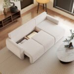 Sofa-lova L formos trivietė veliūrinė su apverčiamu gultu ir daiktadėže