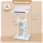 Stovimas mobilus stalas kompiuteriui reguliuojamo aukščio su pasukamu stalviršiu (Balta) – Paveikslėlis 2