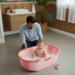 Sulankstoma kūdikių vonelė su spalvą keičiančiu kamščiu