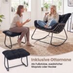Supamas ergonomiškas krėslas su kojų atrama ir PE ratano apdaila (Juoda) – Paveikslėlis 5