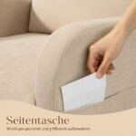 Supamasis krėslas su velvetiniu apmušalu, aukštu atlošu ir šoninėmis kišenėmis