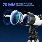 Teleskopas refraktorius pradedantiesiems suaugusiems, su 70 mm objektyvu ir trikoju – Paveikslėlis 4