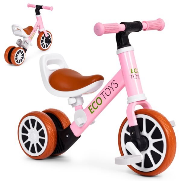 Triratis du viename su nuimamais pedalais rožinis