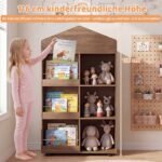 Vaikiška Montessori tipo knygų ir žaislų lentyna su 116 cm saugia konstrukcija (Natūrali) – Paveikslėlis 4