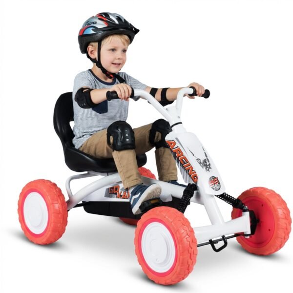 Vaikiškas kartingas su reguliuojama sėdyne ir pedalais varomas (Balta)