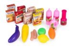 Vaikiškas pirkinių vežimėlis su 18 maisto produktų imitacijų