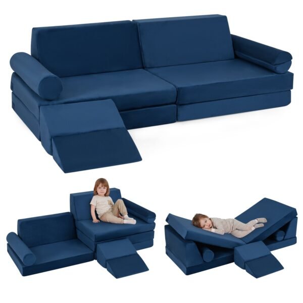 Vaikų modulinė minkšta 10 dalių žaidimų sofa (Mėlyna)