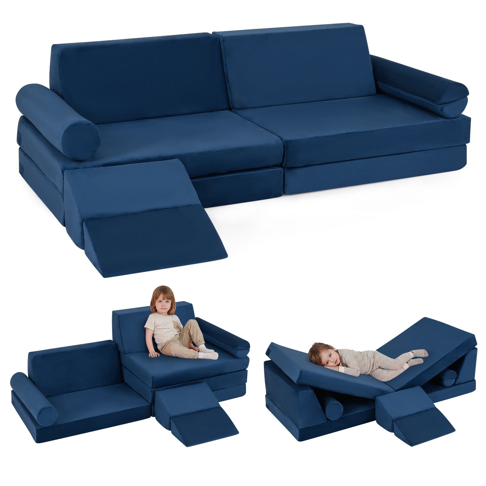 Vaikų modulinė minkšta 10 dalių žaidimų sofa (Mėlyna) Vaikų modulinė minkšta 10 dalių žaidimų sofa (Mėlyna)