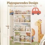 Vaikų sieninė erdvę taupanti knygų lentyna su 4 skyriais (Balta) – Paveikslėlis 3