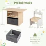Vaikų staliukas su 2 kėdutėmis ir integruota daiktadėže (Natūrali + Balta)