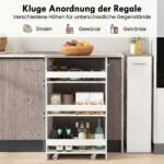 Virtuvės vežimėlis su 4 lentynomis siauras mobilus (Natūrali + Balta) – Paveikslėlis 5