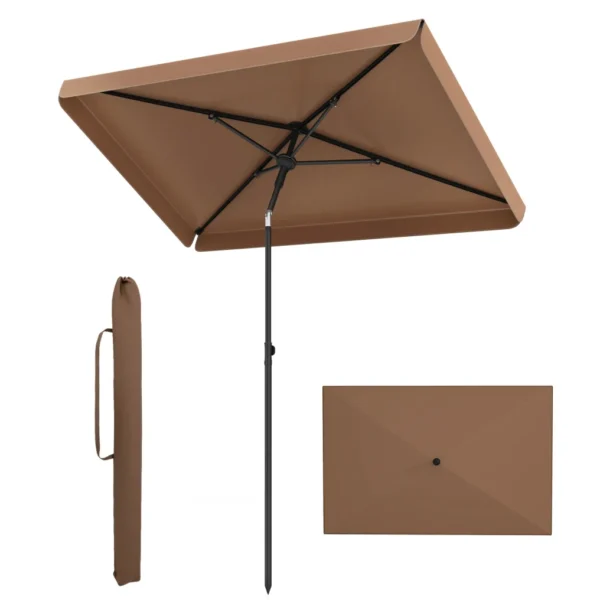Saulės skėtis stačiakampis kompaktiškas reguliuojamo pasvirimo (Ruda)