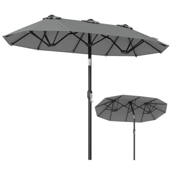Sodo skėtis dvigubas stačiakampis su rankeniniu mechanizmu 300x160 cm (Pilka)