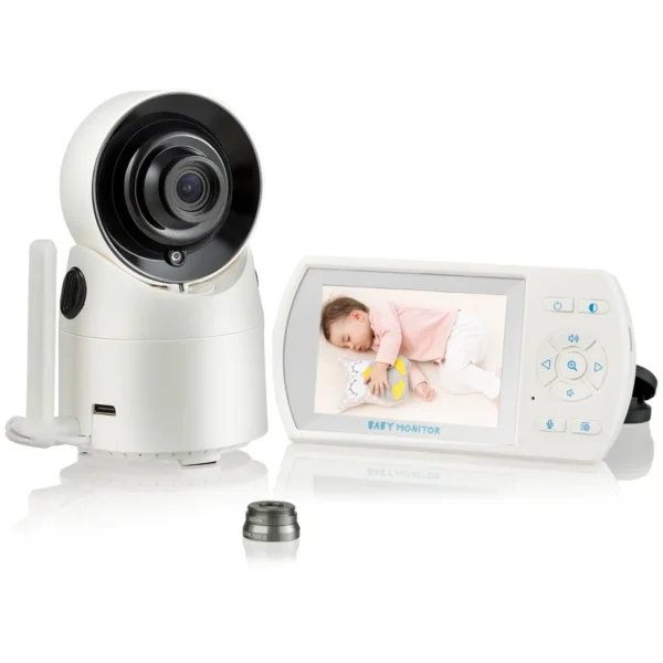 Vaizdo kūdikio monitorius su 360° besisukančia kamera ir LCD ekranu (Balta)