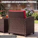 Pintas lauko baldų komplektas su staliuku ir grūdinto stiklo stalviršiu (Raudona) – Paveikslėlis 4