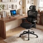 Ergonominė biuro kėdė su tinkleliu reguliuojama galvos atrama ir porankiais (Juoda)