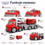 Gaisrininkų vilkikas su tralu, sraigtasparniu ir garso, šviesos efektais