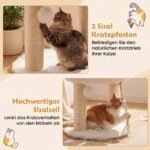 Katės draskyklė-bokštas su minkšta poilsio platforma ir sizalo stulpeliais (Balta) – Paveikslėlis 3