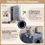 Keturaukštis kačių namelis su draskyklėmis ir trimis slėptuvėmis 99 cm aukščio (Šviesiai pilka) – Paveikslėlis 3